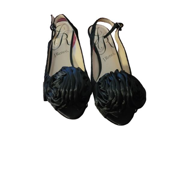 J. Renee Black Satin Wedge Heels - 8 1/2 Medium - New in Box - Picture 1 of 7